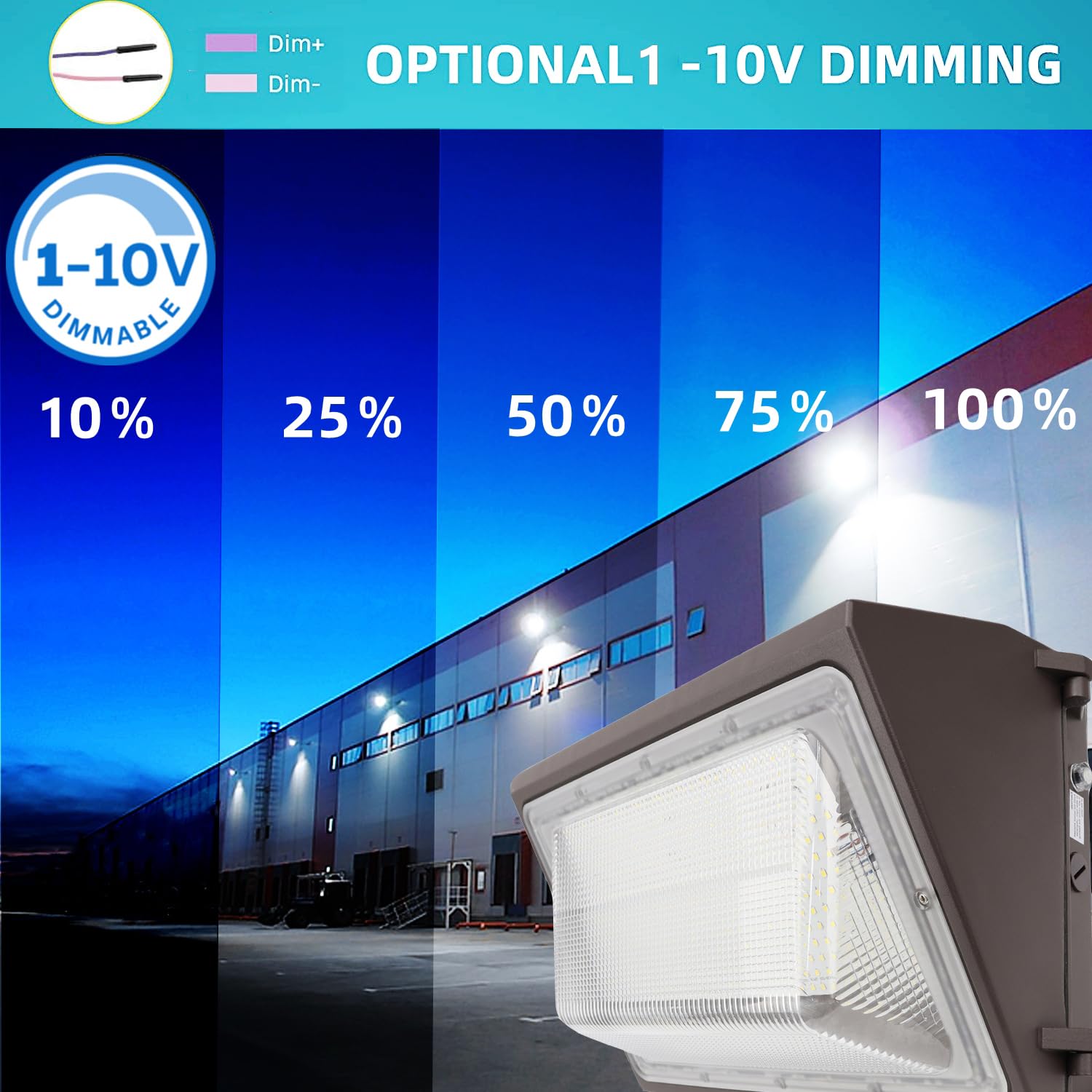 WHLED 1-10V Dimmable 120W LED Wall Pack Light with Dusk to Dawn